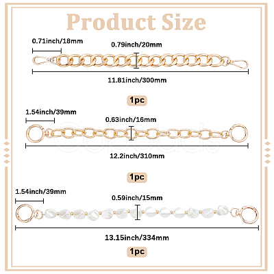 3Pcs 3 Styles Aluminum Twist Chain Bag Straps DIY-BBC0002-35G-1
