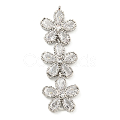 Brass Pave Clear Cubic Zirconia Three Flower Links Connector Charms X-KK-P277-51P-1