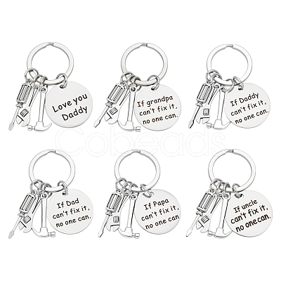 6Pcs Stainless Steel Keychains AJEW-PH0006-23-1