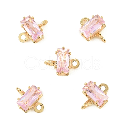 Brass Pave Cubic Zirconia Rectangle Connector Charms KK-P347-06G-02-1