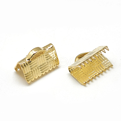 Brass Ribbon Crimp Ends X-KK-T032-146G-1