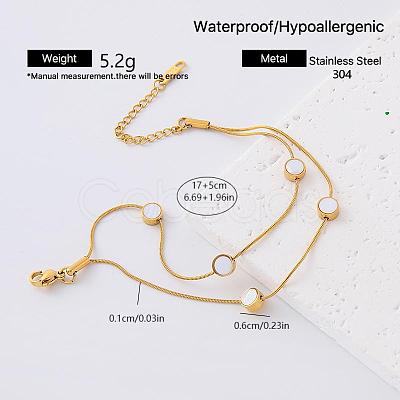 304 Stainless Steel Natural White Shell Link 2-Strand Bracelets for Women YA2054-6-1