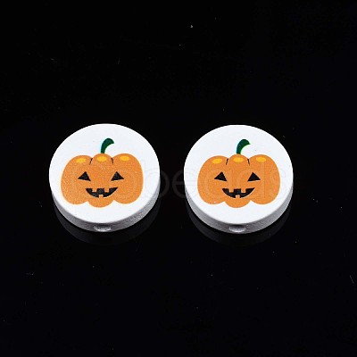 Halloween Printed Natural Wood Beads WOOD-T021-92-1