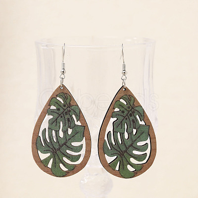 Wood Dangle Earrings for Women WG26A13-03-1