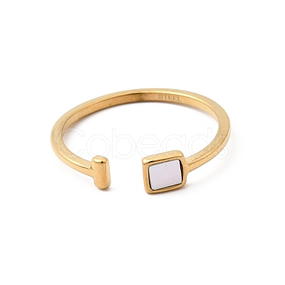 304 Stainless Steel & Natural Shell Cuff Rings for Women RJEW-G372-01G-03-1