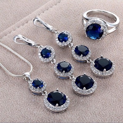 Flat Round Alloy Cubic Zirconia Pendant Necklaces & Hoop Earrings & Rings Sets FS-WG75211-06-1