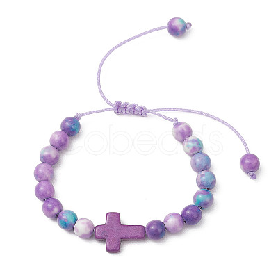 Dyed Natural Ocean White Jade & Synthetic Ocean White Jade & Dyed Turquoise Round Beads Braided Bead Bracelets for Women BJEW-JB13118-1