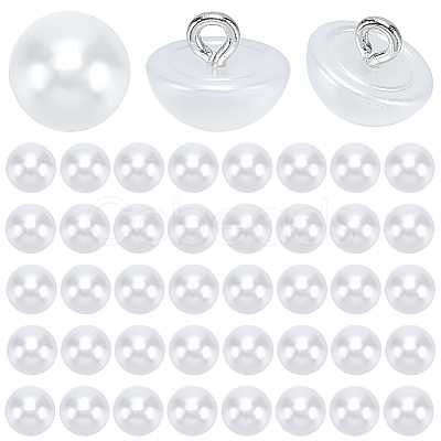50Pcs 1-Hole Brass ABS Plastic Imitation Pearl Shank Buttons KY-CY0001-17-1