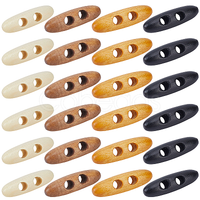 60Pcs 4 Colors 2-Hole Wood Buttons BUTT-GF0004-25A-1
