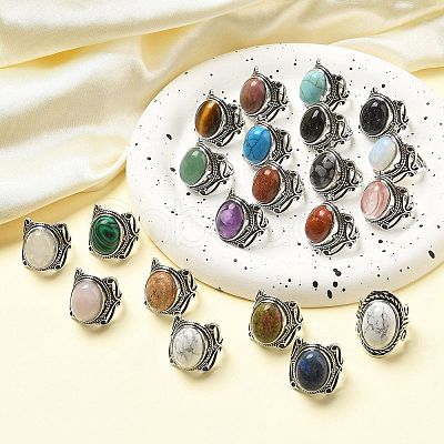 Natural & Synthetic Gemstone Adjustable Rings RJEW-I108-02AS-1