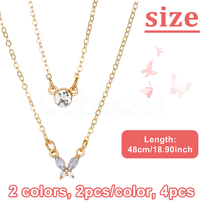 4Pcs 2 Colors Alloy Crystal Rhinestone Double Layered Necklaces NJEW-HY0001-25A-1