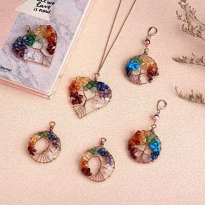 6Pcs 3 Styles Natural Gmestone Copper Wire Big Pendants FIND-SZ0002-72-1