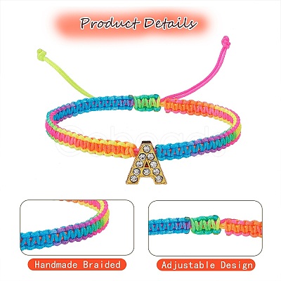 Crystal Rhinestone Initial Braided Bead Bracelet BJEW-SW00037-18-1