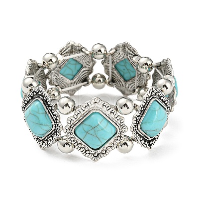 Bohemia Style Alloy Rhombus Beaded Stretch Bracelet BJEW-H327-05AS-1
