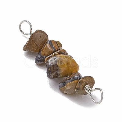 10Pcs 5 Styles Constellation Natural Aquamarine & Citrine & Tiger Eye & Lapis Lazuli & Rose Quartz Copper Wire Wrapped Chip Beaded Connector Charms PALLOY-JF02905-04-1