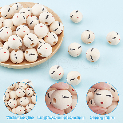 Printed Natural Wood European Beads WOOD-PH0009-50-1