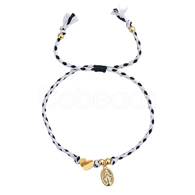 304 Stainless Steel Heart & Religious Virgin Mary Couple Bracelets PA4727-5-1