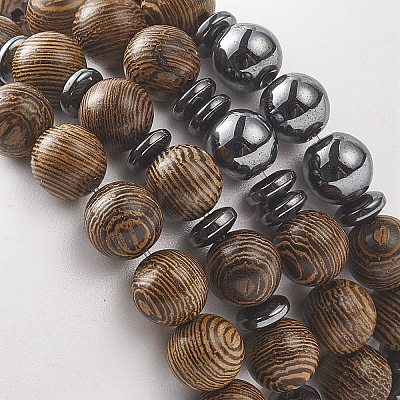4Pcs 4 Style Natural Wenge Wood & Synthetic Hematite Beaded Stretch Bracelets Set for Women BJEW-JB09156-1