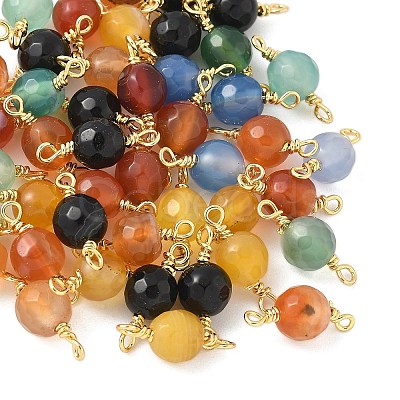 Dyed Natural Agate Faceted Round Connector Charms KK-C097-04G-01-1