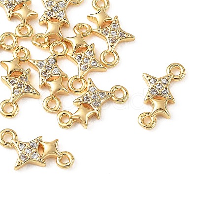 SHEGRACE Brass Micro Pave Clear Cubic Zirconia Double Star Links Connector Charms XGRQ2O832-454G-1