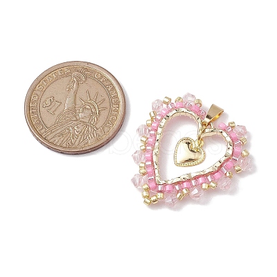 Seed Glass & Alloy Heart Pendant PALLOY-MZ00234-1
