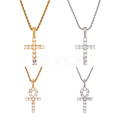 ANATTASOUL 4Pcs 4 Style 304 Stainless Steel with Cubic Zirconia Cross Pendant Necklaces Set with Brass Chains NJEW-AN0001-81-1