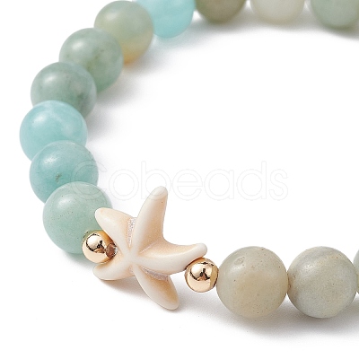 Natural Flower Amazonite Beaded Stretch Bracelet X-BJEW-JB09764-02-1