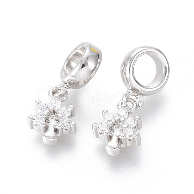Brass Micro Pave Clear Cubic Zirconia European Dangle Charms ZIRC-G153-13P-1
