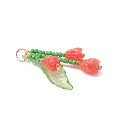 Glass Seed Beaded Magnolia Flower Pendants PALLOY-MZ01112-1
