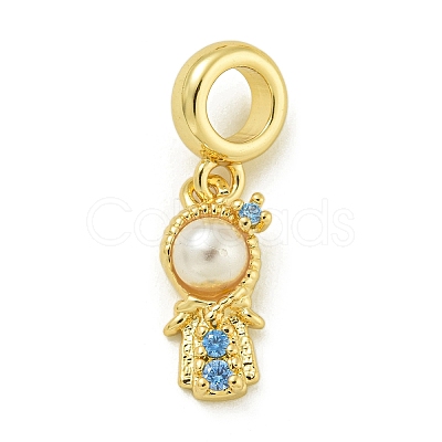 Rack Plating Brass & Cubic Zirconia & ABS Plastic Pearl European Pendants KK-Z067-61C-G-1