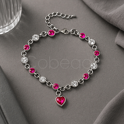 2Pcs 2 Colors Heart Alloy Rhinestone Charms Bracelets BJEW-HY0001-06-1
