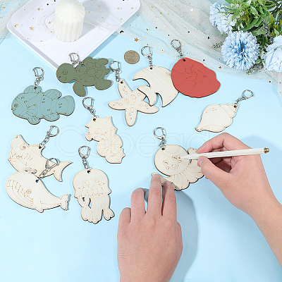 44Pcs 11 Style Wood Pendant Decorations HJEW-PH02316-1