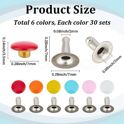 180Pcs Flat Round Baking Paint Zinc Alloy Snap Rivet Butt Screw FIND-GF0009-30A-1