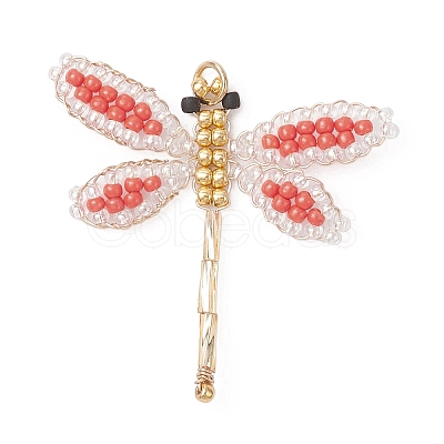 Glass Seed Beaded Dragonfly Pendants PALLOY-MZ00983-1