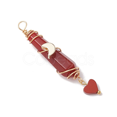 6Pcs 6 Styles Natural Carnelian & Green Aventurine & Rose Quartz & Quartz Crystal & Lapis Lazuli & Amethyst Copper Wire Wrapped Faceted Bullet Heart Pendants PALLOY-JF03482-03-1