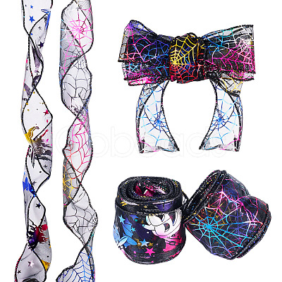 2 Rolls 2 Styles Halloween Theme Polyester Ribbons OCOR-TA0002-20-1