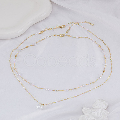 2Pcs Brass & ABS Imitation Pearl Necklaces for Women NJEW-LP0002-80-1