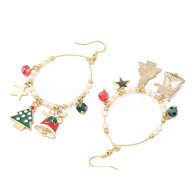 Brass Glass Christmas Tree Dangle Earrings EJEW-TA00666-1