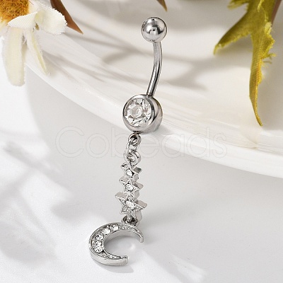 Alloy Crystal Rhinestone Dangle Curved Barbell Belly Rings AJEW-R007-04P-02-1