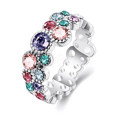 Graceful Brass Colorful Czech Rhinestone Finger Rings for Women RJEW-BB02271-6B-1