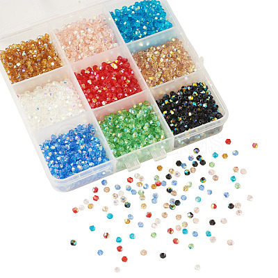 18 Strands 9 Colors AB Color Plated Transparent Glass Beads Strands GLAA-TA0004-44-1