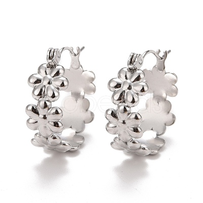Non-Tarnish Flower 304 Stainless Steel Hoop Earrings for Women STAS-A057-16P-1