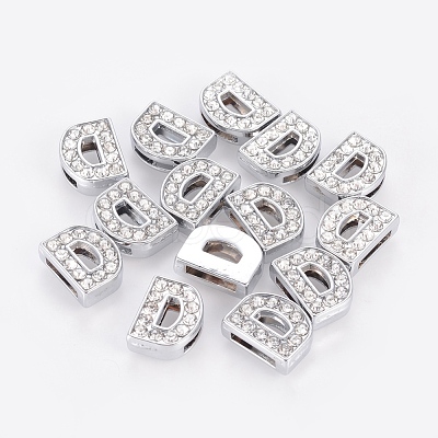 Alloy Initial Slide Charms with Grade A Rhinestones ALRI-R032-D-FF-1