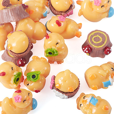 18Pcs 6 Styles Resin Chick & Stump with Mushroom Ornaments DJEW-TA0001-41-1
