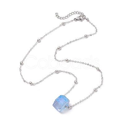Electroplated Raw Natural Quartz Pendant Necklaces NJEW-JN04967-1