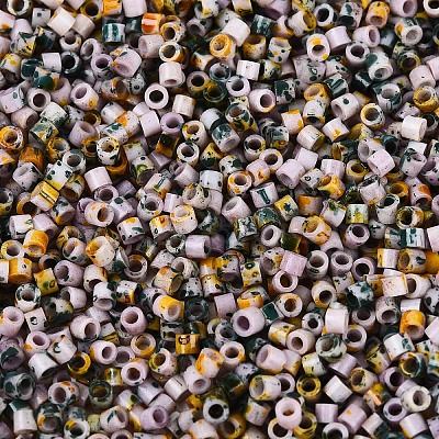 Spray Painted Picasso Cylinder Glass Seed Beads GLAA-T028-12A-12-1
