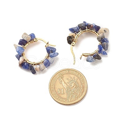 Natural Gemstone Chips Braided Hoop Earrings EJEW-JE04940-1