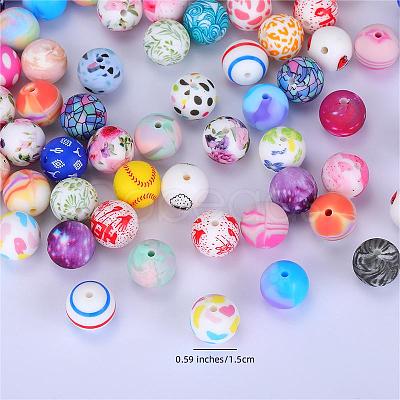 Printed Round with Horse Pattern Silicone Focal Beads SI-JX0056A-136-1