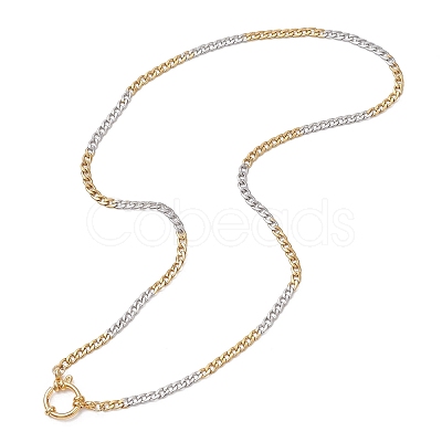 Two Tone 4MM 304 Stainless Steel Cuban Link Chain Necklaces with Spring Ring Clasps NJEW-JN05707-1