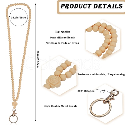 Rose Silicone ID Card Neck Strap Card Holder NJEW-SW00028-05-1